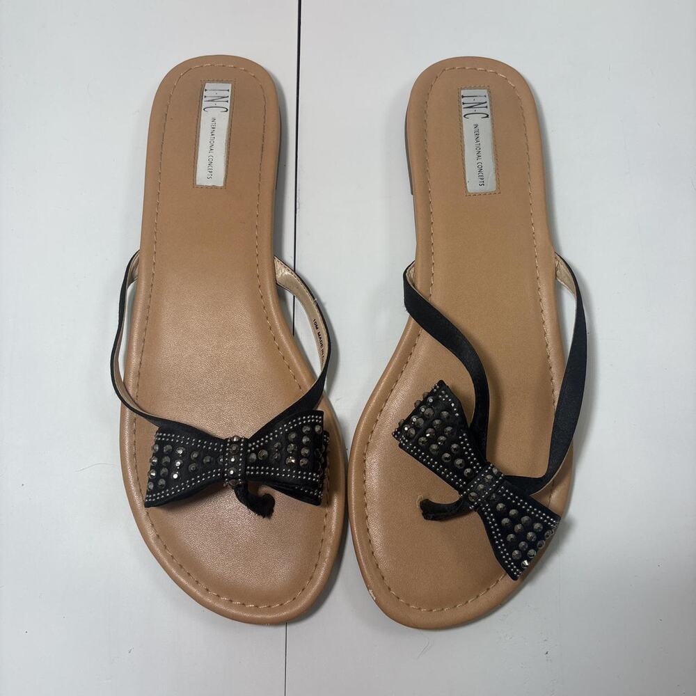 INC International Concepts Women's Studded Bow Mabae Flat Sandals Size 10